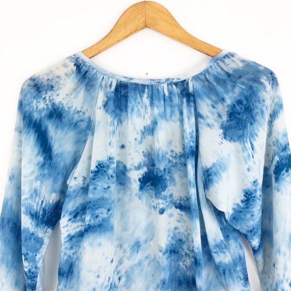 Rebecca Taylor Blue 100% Silk Tie Dye Casual Blouse Size 2 - Picture 7 of 8